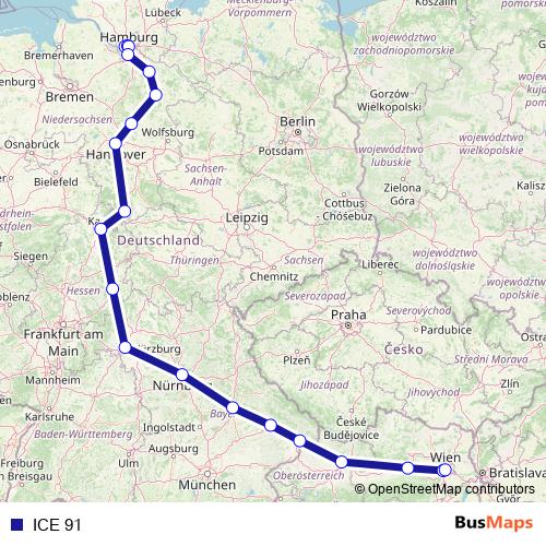 ICE 91 rail Line Map