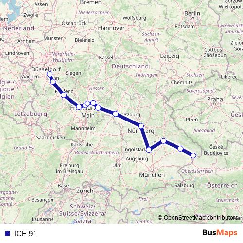 ICE 91 rail Line Map