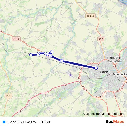 Ligne 130 Twisto bus Line Map