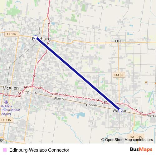 Edinburg-Weslaco Connector bus Line Map