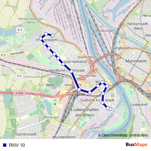 RNV 10 tram Line Map
