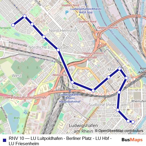 RNV 10 tram Line Map