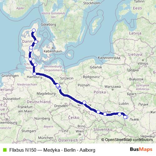 Flixbus N150 bus Line Map