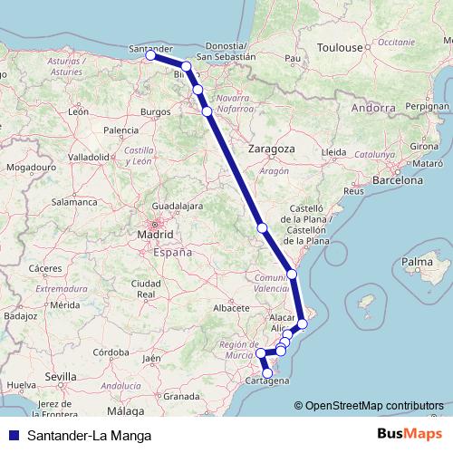 Santander-La Manga bus Line Map