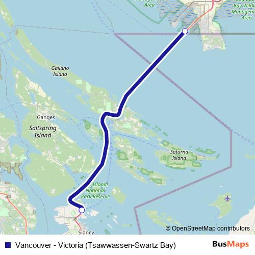Vancouver - Victoria (Tsawwassen-Swartz Bay) ferry Line Map