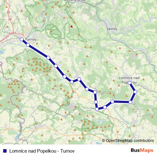 Lomnice nad Popelkou - Turnov rail Line Map