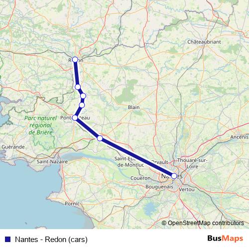 Nantes - Redon (cars) bus Line Map
