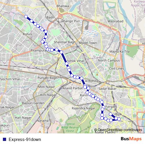 Express-91down bus Line Map