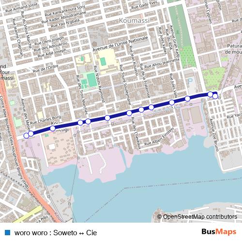 woro woro : Soweto ↔ Cie bus Line Map