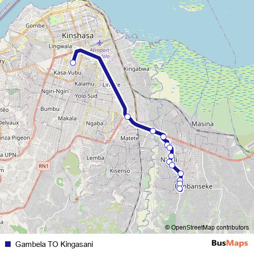 Gambela TO Kingasani bus Line Map