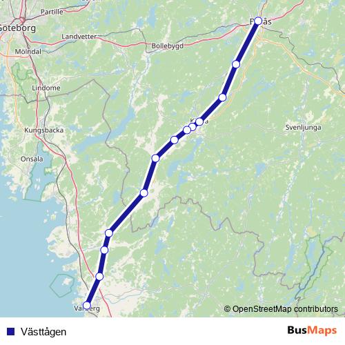 Västtågen rail Line Map