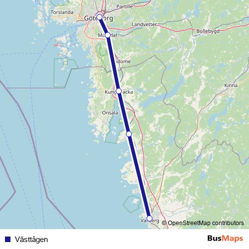 Västtågen rail Line Map