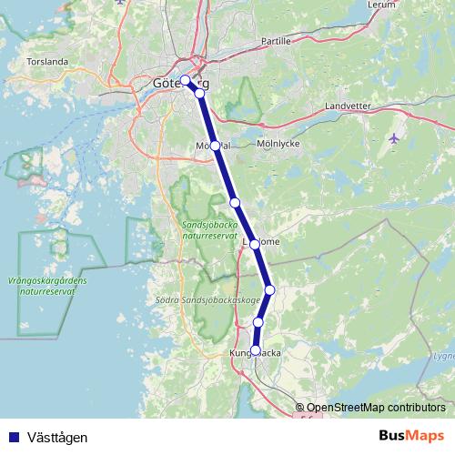 Västtågen rail Line Map
