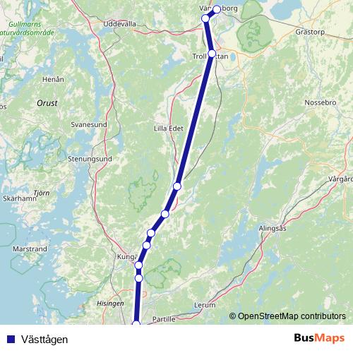 Västtågen rail Line Map