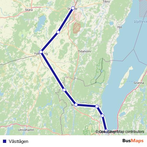 Västtågen rail Line Map