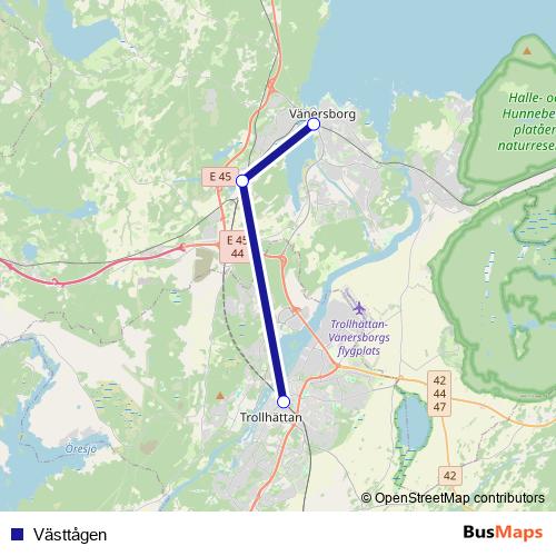 Västtågen rail Line Map