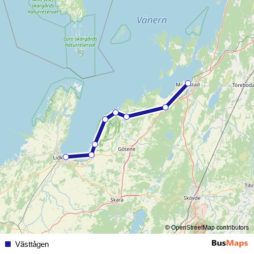 Västtågen rail Line Map