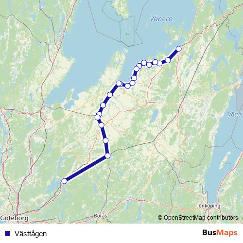 Västtågen rail Line Map