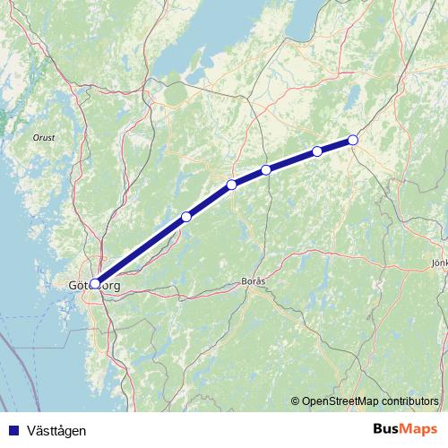 Västtågen rail Line Map