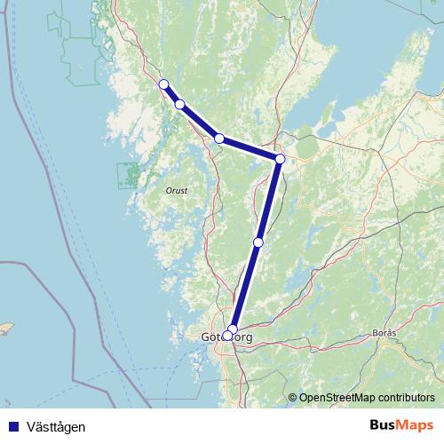 Västtågen rail Line Map