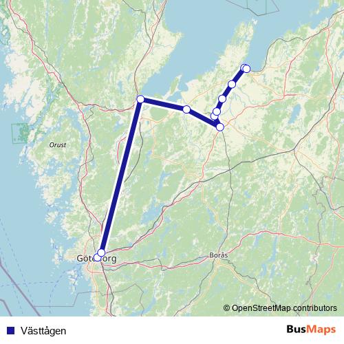 Västtågen rail Line Map