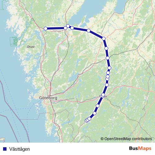 Västtågen rail Line Map