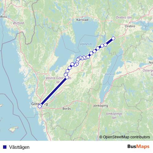 Västtågen rail Line Map