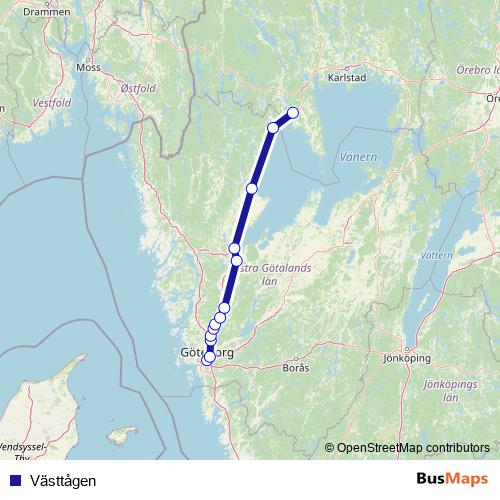 Västtågen rail Line Map