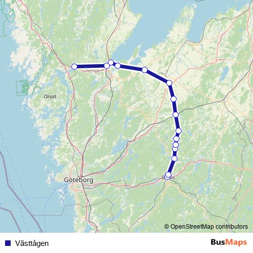 Västtågen rail Line Map