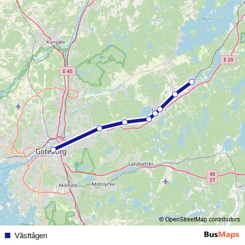 Västtågen rail Line Map