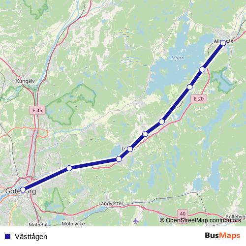 Västtågen rail Line Map