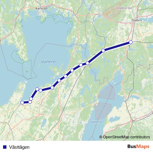Västtågen rail Line Map