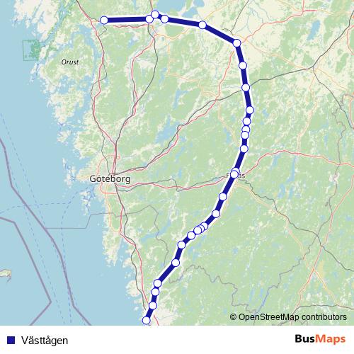 Västtågen rail Line Map