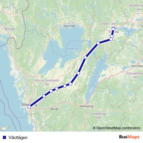 Västtågen rail Line Map