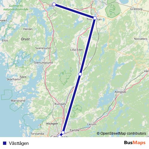 Västtågen rail Line Map