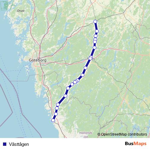 Västtågen rail Line Map