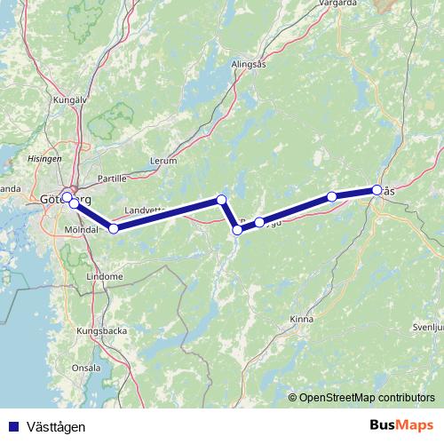 Västtågen rail Line Map