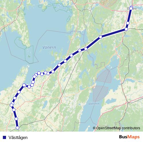 Västtågen rail Line Map