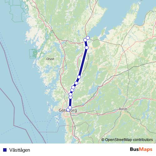 Västtågen rail Line Map