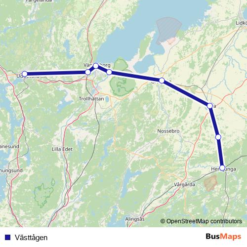 Västtågen rail Line Map