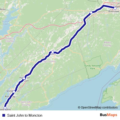 Saint John to Moncton bus Line Map