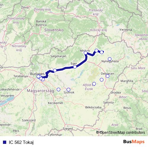 IC 562 Tokaj rail Line Map