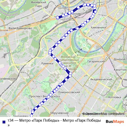 т34 bus Line Map