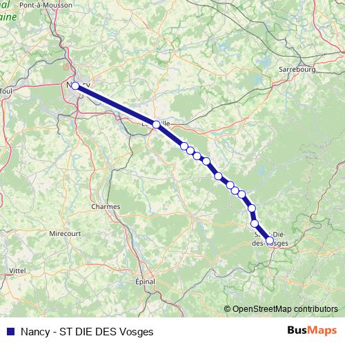 Nancy - ST DIE DES Vosges rail Line Map