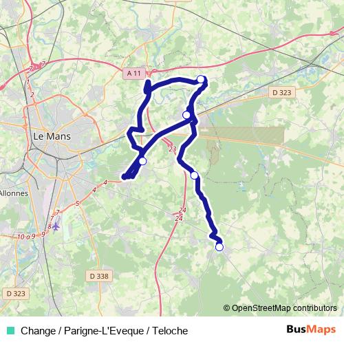 Change / Parigne-L'Eveque / Teloche bus Line Map