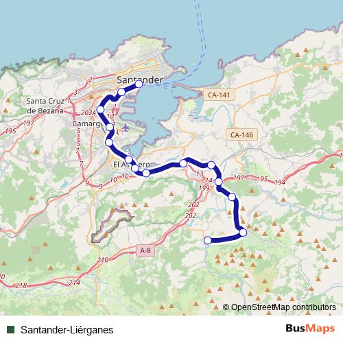 Santander-Liérganes rail Line Map