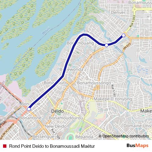 Rond Point Deido to Bonamoussadi Maétur bus Line Map