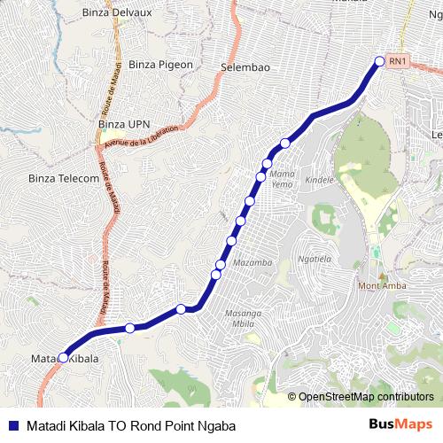 Matadi Kibala TO Rond Point Ngaba bus Line Map