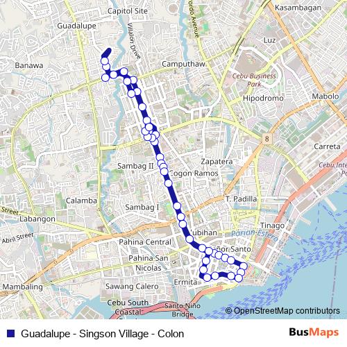 Guadalupe - Singson Village - Colon bus Line Map
