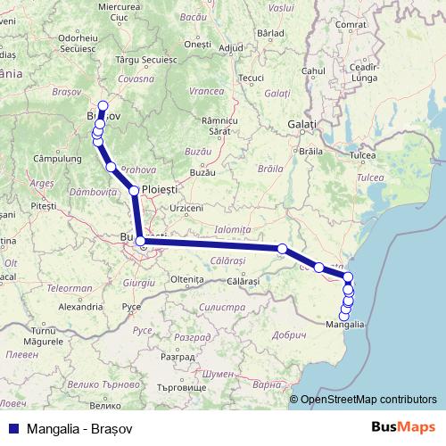 Mangalia - Braşov rail Line Map